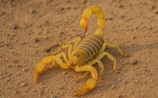 Gelber Wüstenskorpion (Leiurus quinquestriatus) in Dubai