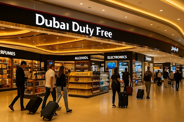 Dubai Duty Free im Flughafen mit Parfum, Alkohol und Elektronik