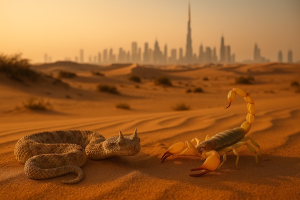 2 gefährliche Tiere, Schlange und Gelber Skorpion, in den VAE