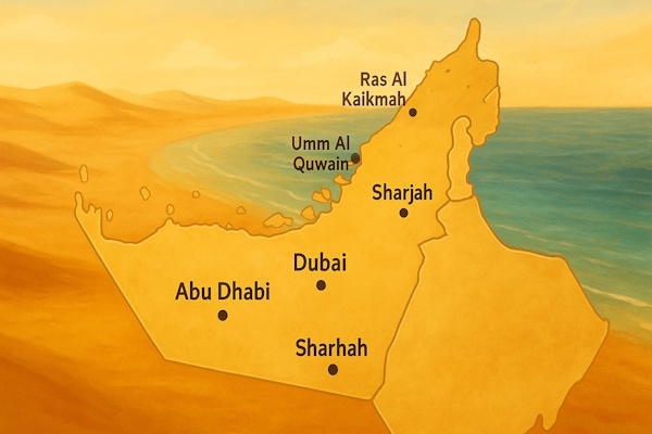 Karte der Vereinigten Arabischen Emirate mit allen sieben Emiraten