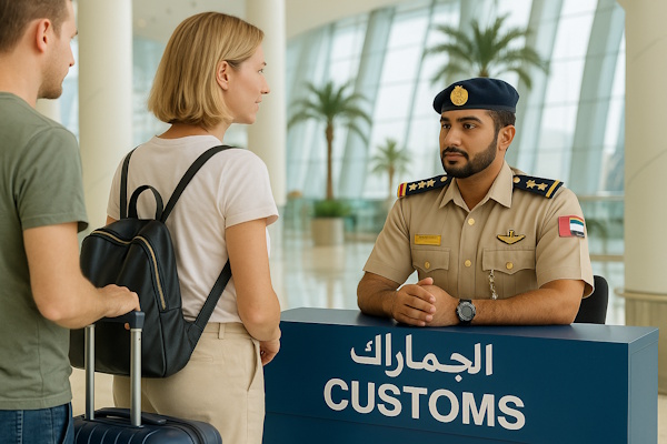 Touristen beim Zoll in den VAE